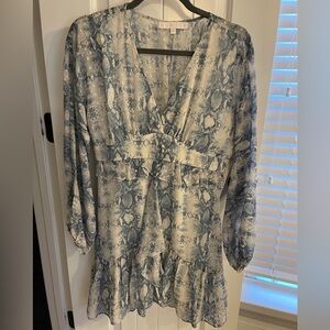 Karlie Blue and Cream Long Sleeve Dress